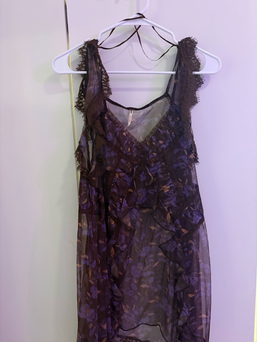 Free People Sheer Floral Lace Tunic in Purple and Brown